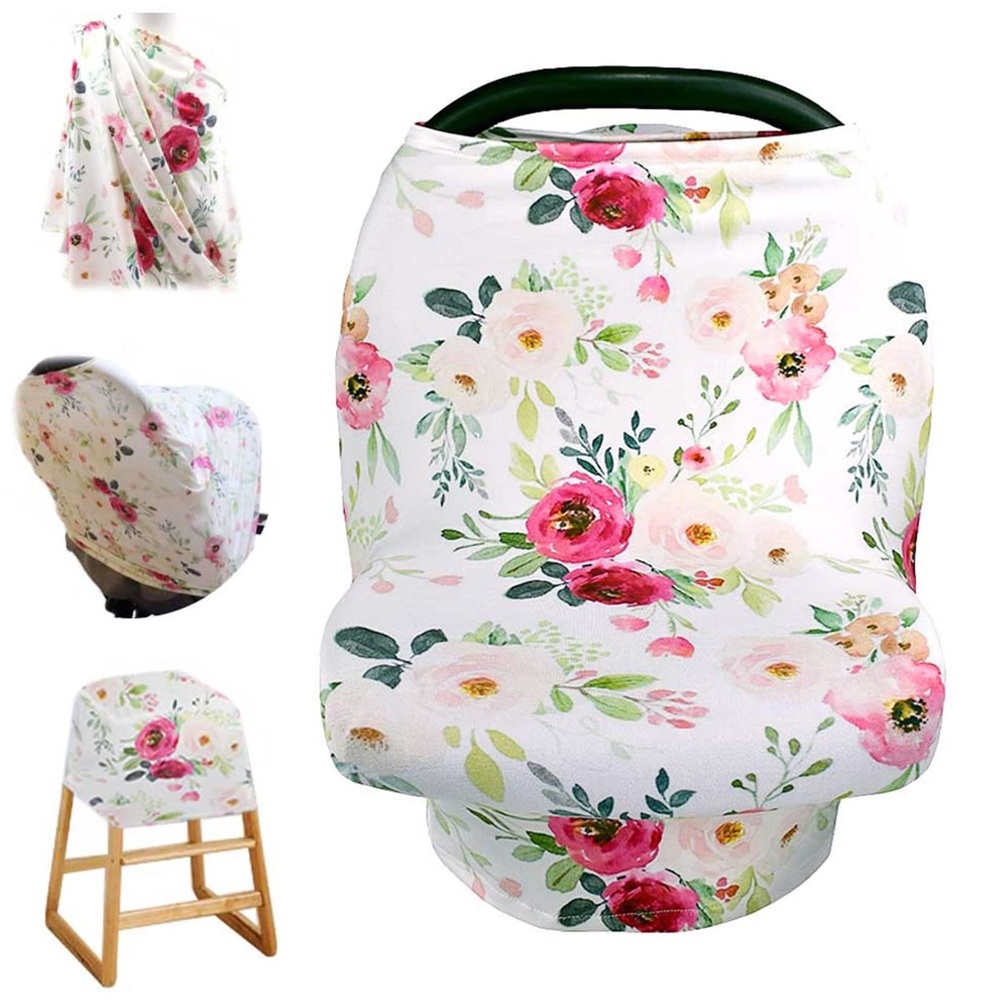 Multi-use Baby Car seat, high chair, nursing cover pink floral design